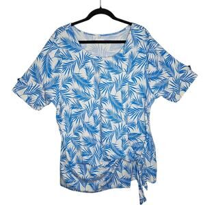 Lands End Womens Blue Tropical Side Tie Top Plus SZ 2X Resort Coastal Mature